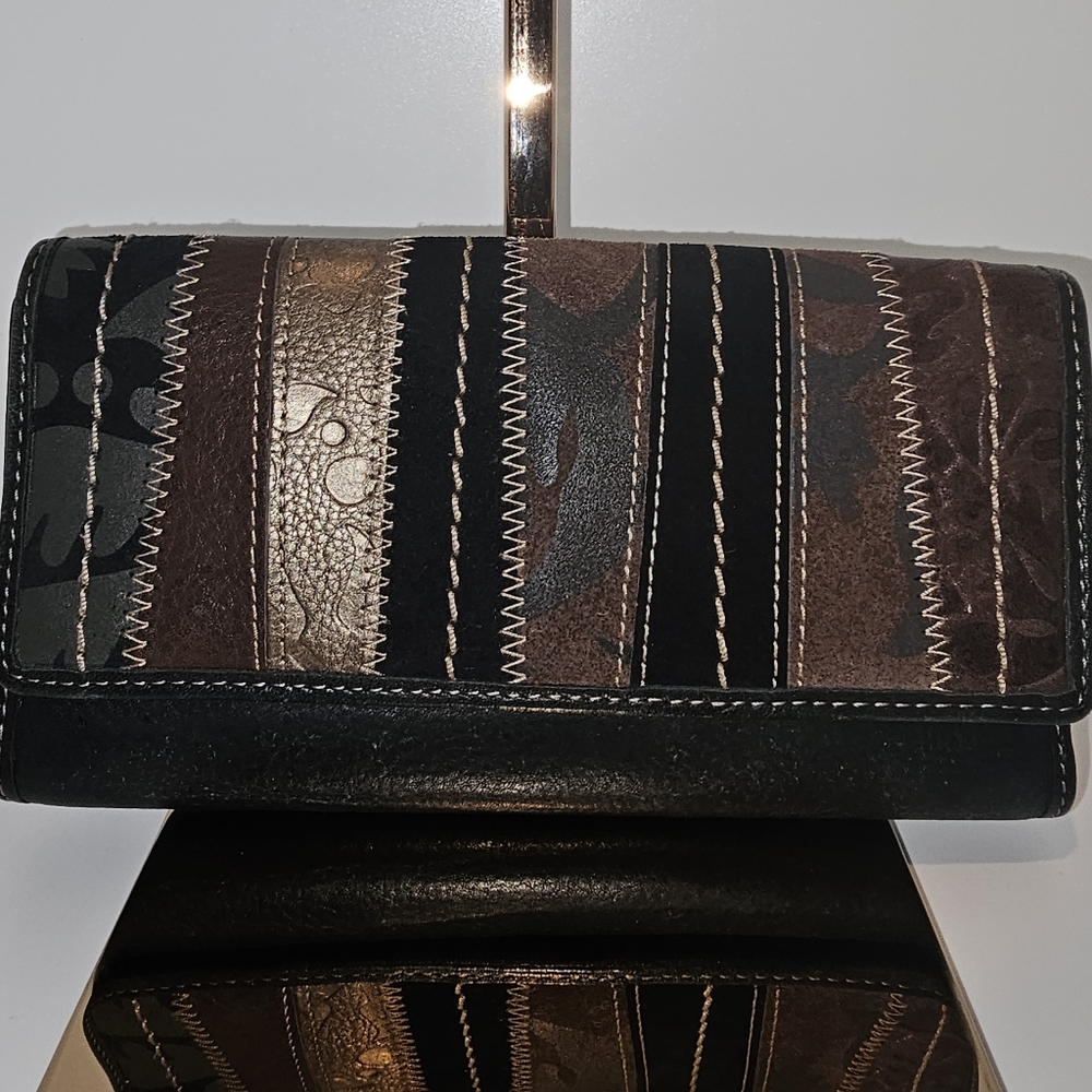 Fossil Black and Brown Patchwork Long Wallet